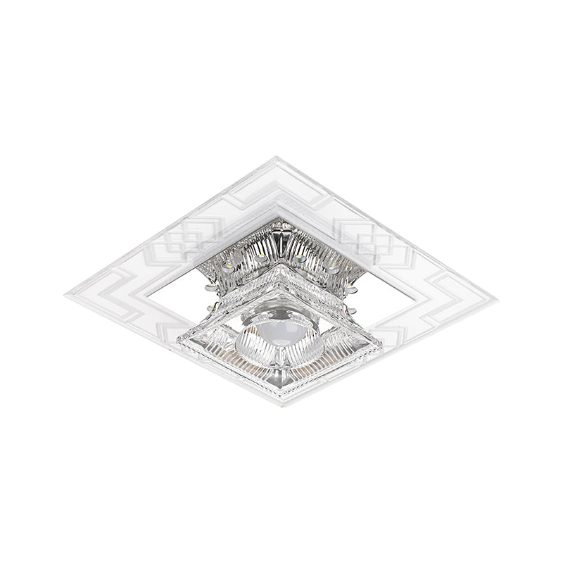 Trapezoid Shaped Clear Crystal Ceiling Lamp Contemporary LED Chrome Flush Mount Light for Corridor Clearhalo 'Ceiling Lights' 'Close To Ceiling Lights' 'Close to ceiling' 'Flush mount' Lighting' 1986542
