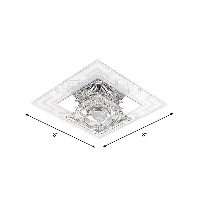 Trapezoid Shaped Clear Crystal Ceiling Lamp Contemporary LED Chrome Flush Mount Light for Corridor Clearhalo 'Ceiling Lights' 'Close To Ceiling Lights' 'Close to ceiling' 'Flush mount' Lighting' 1986543