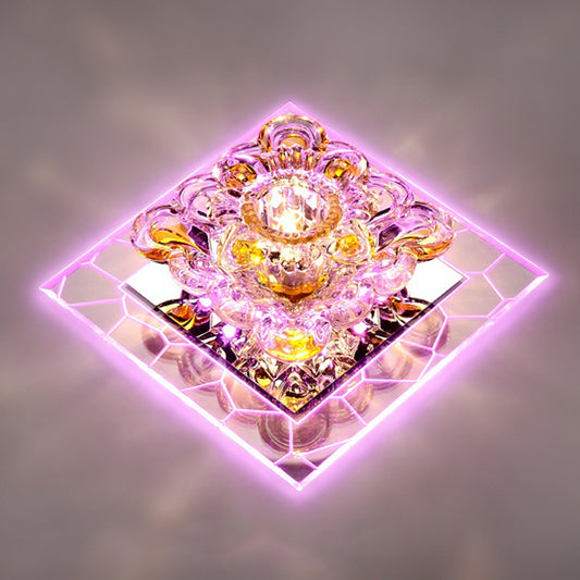 Simple LED Flush Ceiling Light Flower Flush Mount Lighting Fixture with Beveled Crystal Shade Clear Clearhalo 'Ceiling Lights' 'Close To Ceiling Lights' 'Close to ceiling' 'Flush mount' Lighting' 1986549