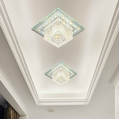 Simplicity Square Flush Mount Lighting Faceted Crystal LED Porch Close to Ceiling Lamp in Chrome Chrome Clearhalo 'Ceiling Lights' 'Close To Ceiling Lights' 'Close to ceiling' 'Flush mount' Lighting' 1986554