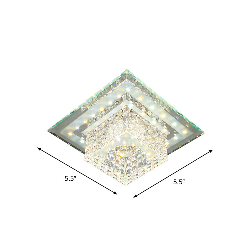 Simplicity Square Flush Mount Lighting Faceted Crystal LED Porch Close to Ceiling Lamp in Chrome Clearhalo 'Ceiling Lights' 'Close To Ceiling Lights' 'Close to ceiling' 'Flush mount' Lighting' 1986558