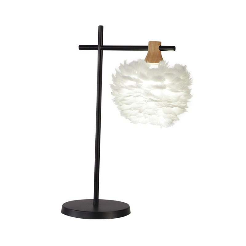 Nordic Mini Globe Night Light Feather 1-Light Bedroom Table Lamp with Cross Arm in Black-White Clearhalo 'Lamps' 'Table Lamps' Lighting' 1986619