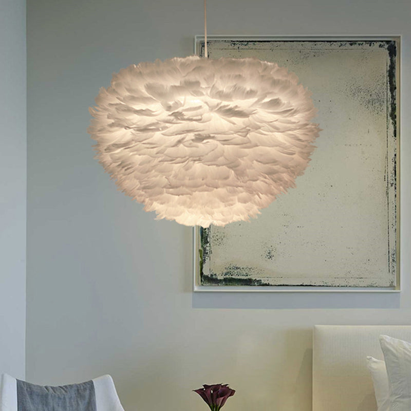 White Sphere Pendulum Light Minimalist 14"/18"/21.5" Wide 1-Head Feather Down Lighting Pendant Clearhalo 'Ceiling Lights' 'Modern Pendants' 'Modern' 'Pendant Lights' 'Pendants' Lighting' 1986672