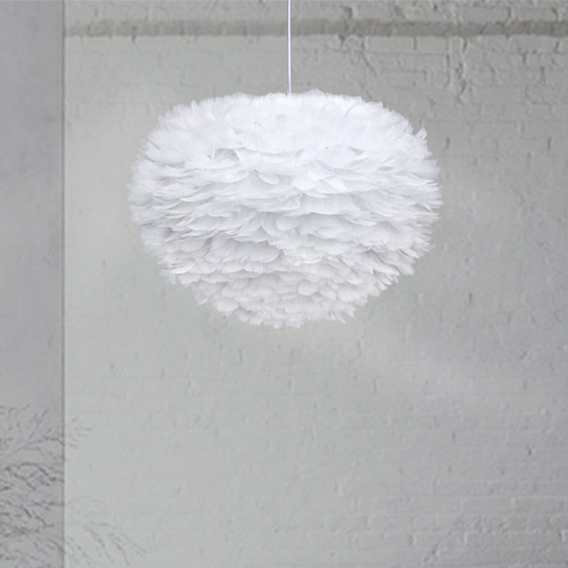 White Sphere Pendulum Light Minimalist 14"/18"/21.5" Wide 1-Head Feather Down Lighting Pendant Clearhalo 'Ceiling Lights' 'Modern Pendants' 'Modern' 'Pendant Lights' 'Pendants' Lighting' 1986673