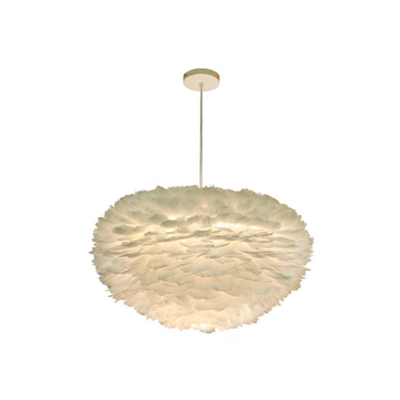 White Sphere Pendulum Light Minimalist 14"/18"/21.5" Wide 1-Head Feather Down Lighting Pendant Clearhalo 'Ceiling Lights' 'Modern Pendants' 'Modern' 'Pendant Lights' 'Pendants' Lighting' 1986674