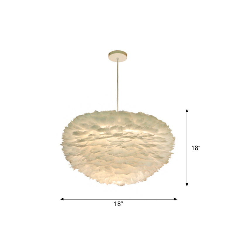 White Sphere Pendulum Light Minimalist 14"/18"/21.5" Wide 1-Head Feather Down Lighting Pendant Clearhalo 'Ceiling Lights' 'Modern Pendants' 'Modern' 'Pendant Lights' 'Pendants' Lighting' 1986676
