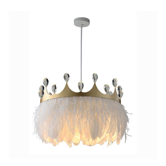 Crown Shaped Kids Bedroom Pendant Lamp Feather 1-Light Nordic Hanging Light Fixture in Gold, 16"/19.5" W Clearhalo 'Ceiling Lights' 'Modern Pendants' 'Modern' 'Pendant Lights' 'Pendants' Lighting' 1986686