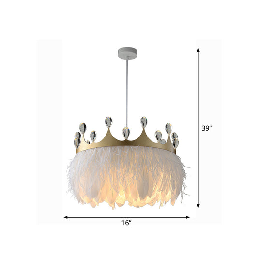 Crown Shaped Kids Bedroom Pendant Lamp Feather 1-Light Nordic Hanging Light Fixture in Gold, 16"/19.5" W Clearhalo 'Ceiling Lights' 'Modern Pendants' 'Modern' 'Pendant Lights' 'Pendants' Lighting' 1986687