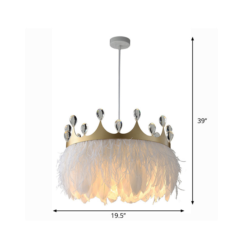 Crown Shaped Kids Bedroom Pendant Lamp Feather 1-Light Nordic Hanging Light Fixture in Gold, 16"/19.5" W Clearhalo 'Ceiling Lights' 'Modern Pendants' 'Modern' 'Pendant Lights' 'Pendants' Lighting' 1986688