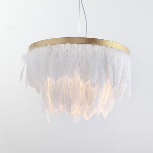 Postmodern Layered Hanging Light Kit Feather 1 Head Dining Room Drop Pendant in White/Blue Clearhalo 'Ceiling Lights' 'Modern Pendants' 'Modern' 'Pendant Lights' 'Pendants' Lighting' 1986712