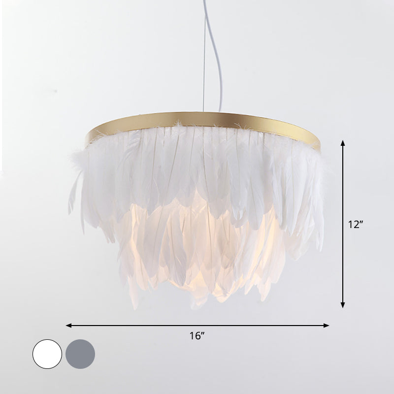 Postmodern Layered Hanging Light Kit Feather 1 Head Dining Room Drop Pendant in White/Blue Clearhalo 'Ceiling Lights' 'Modern Pendants' 'Modern' 'Pendant Lights' 'Pendants' Lighting' 1986713