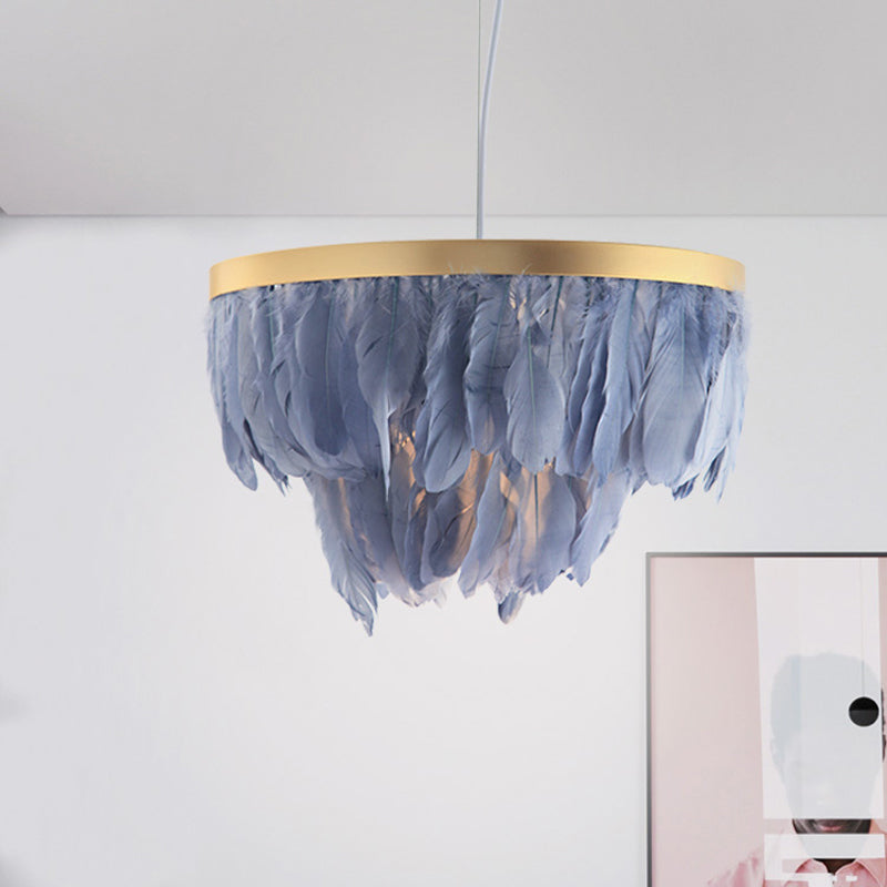 Postmodern Layered Hanging Light Kit Feather 1 Head Dining Room Drop Pendant in White/Blue Clearhalo 'Ceiling Lights' 'Modern Pendants' 'Modern' 'Pendant Lights' 'Pendants' Lighting' 1986715