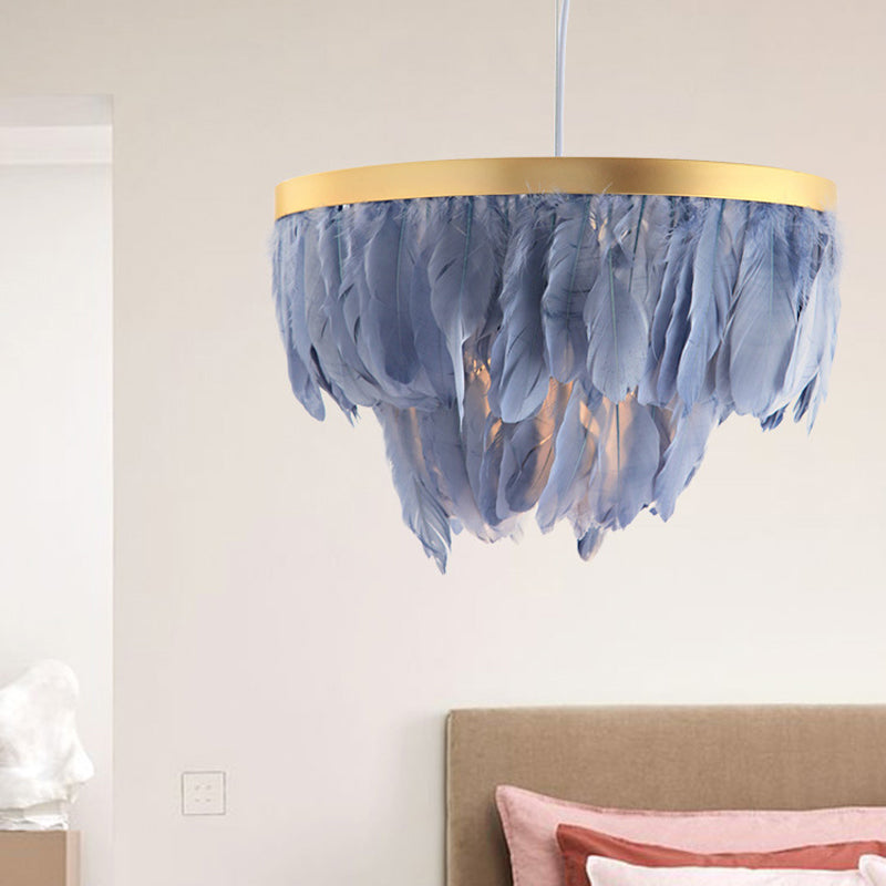 Postmodern Layered Hanging Light Kit Feather 1 Head Dining Room Drop Pendant in White/Blue Clearhalo 'Ceiling Lights' 'Modern Pendants' 'Modern' 'Pendant Lights' 'Pendants' Lighting' 1986716
