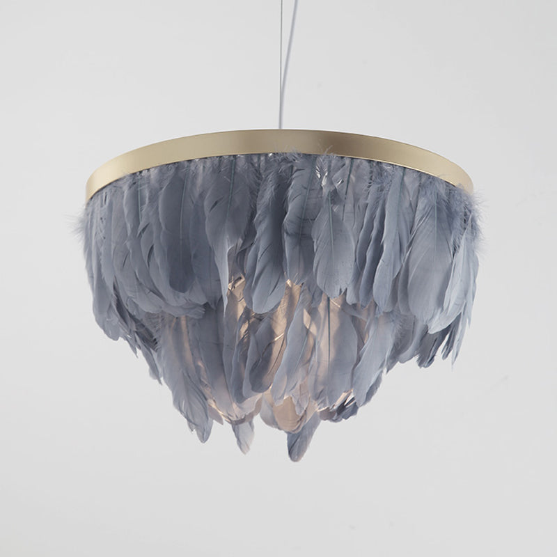 Postmodern Layered Hanging Light Kit Feather 1 Head Dining Room Drop Pendant in White/Blue Clearhalo 'Ceiling Lights' 'Modern Pendants' 'Modern' 'Pendant Lights' 'Pendants' Lighting' 1986717