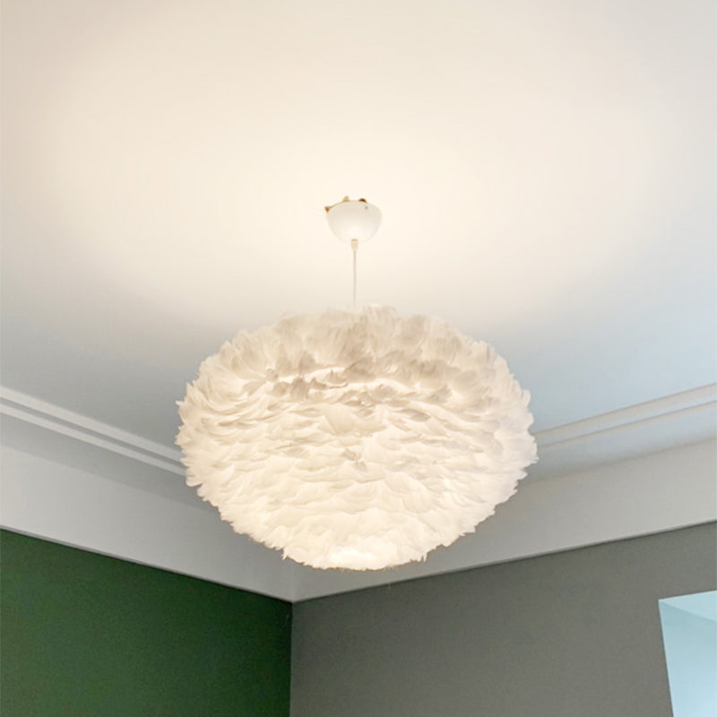 White Dome Suspension Pendant Minimalist 1 Bulb Feather Ceiling Hang Light for Girls Bedroom Clearhalo 'Ceiling Lights' 'Modern Pendants' 'Modern' 'Pendant Lights' 'Pendants' Lighting' 1986720