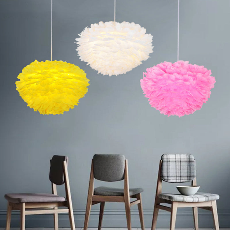Domed Pendant Light Fixture Simple Feather Single White Ceiling Suspension Lamp for Dining Room, 12"/16" W Clearhalo 'Ceiling Lights' 'Modern Pendants' 'Modern' 'Pendant Lights' 'Pendants' Lighting' 1986724