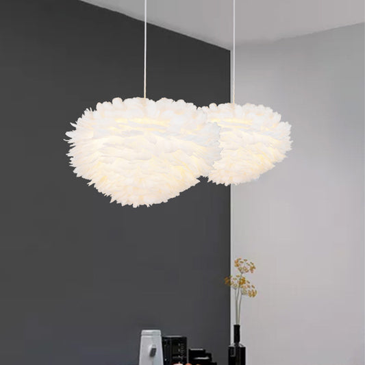 Domed Pendant Light Fixture Simple Feather Single White Ceiling Suspension Lamp for Dining Room, 12"/16" W White Clearhalo 'Ceiling Lights' 'Modern Pendants' 'Modern' 'Pendant Lights' 'Pendants' Lighting' 1986725