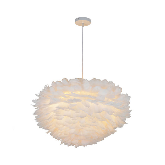 Domed Pendant Light Fixture Simple Feather Single White Ceiling Suspension Lamp for Dining Room, 12"/16" W Clearhalo 'Ceiling Lights' 'Modern Pendants' 'Modern' 'Pendant Lights' 'Pendants' Lighting' 1986726