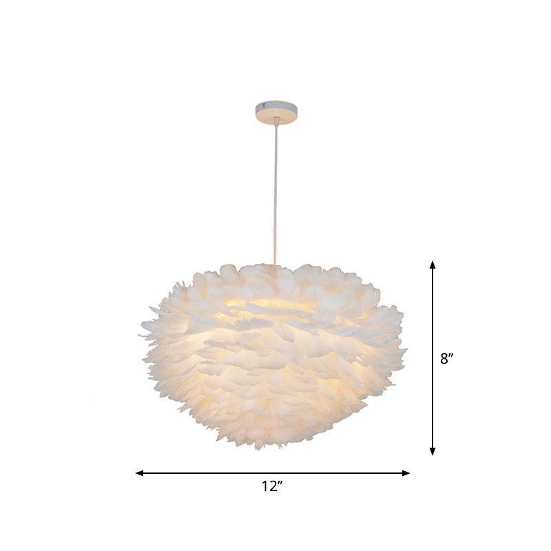 Domed Pendant Light Fixture Simple Feather Single White Ceiling Suspension Lamp for Dining Room, 12"/16" W Clearhalo 'Ceiling Lights' 'Modern Pendants' 'Modern' 'Pendant Lights' 'Pendants' Lighting' 1986727