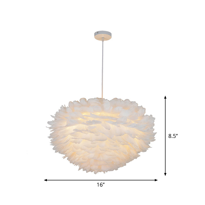 Domed Pendant Light Fixture Simple Feather Single White Ceiling Suspension Lamp for Dining Room, 12"/16" W Clearhalo 'Ceiling Lights' 'Modern Pendants' 'Modern' 'Pendant Lights' 'Pendants' Lighting' 1986728