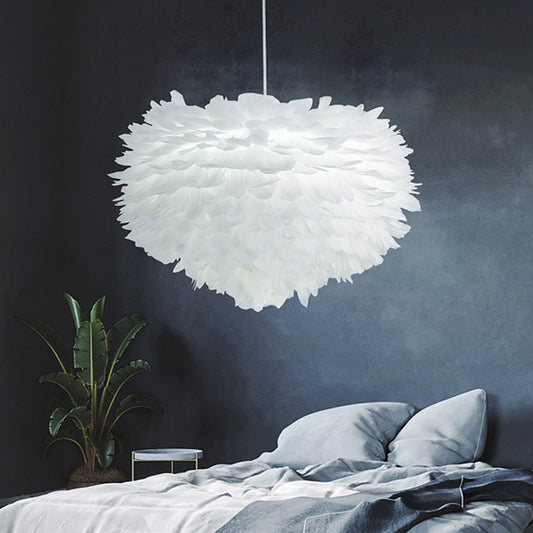 Hemispherical Feather Drop Pendant Simplicity 1-Light Grey/White/Pink Hanging Lamp for Bedroom Clearhalo 'Ceiling Lights' 'Modern Pendants' 'Modern' 'Pendant Lights' 'Pendants' Lighting' 1986731