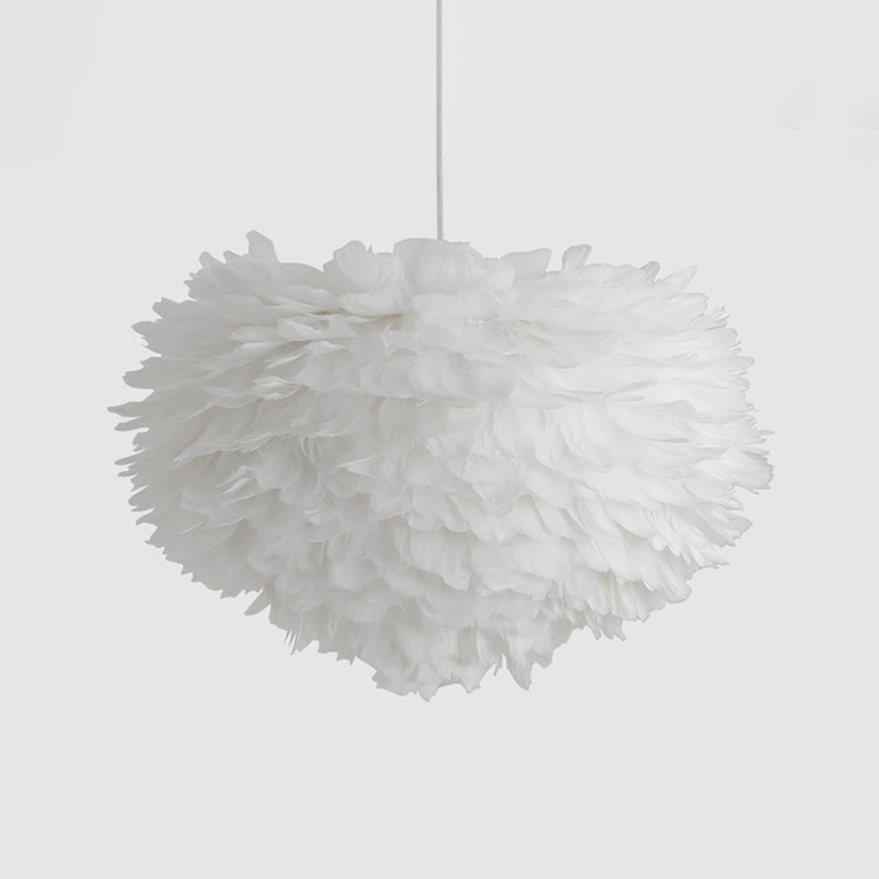 Hemispherical Feather Drop Pendant Simplicity 1-Light Grey/White/Pink Hanging Lamp for Bedroom Clearhalo 'Ceiling Lights' 'Modern Pendants' 'Modern' 'Pendant Lights' 'Pendants' Lighting' 1986732