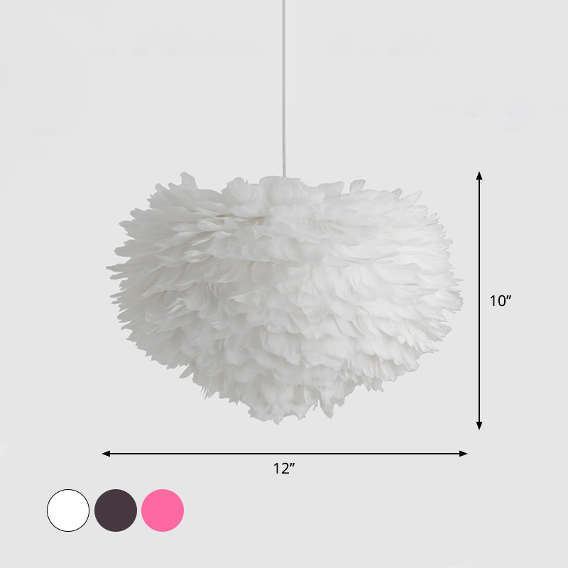 Hemispherical Feather Drop Pendant Simplicity 1-Light Grey/White/Pink Hanging Lamp for Bedroom Clearhalo 'Ceiling Lights' 'Modern Pendants' 'Modern' 'Pendant Lights' 'Pendants' Lighting' 1986733