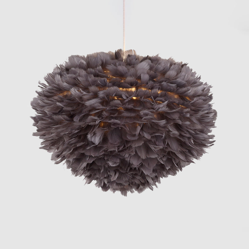 Hemispherical Feather Drop Pendant Simplicity 1-Light Grey/White/Pink Hanging Lamp for Bedroom Clearhalo 'Ceiling Lights' 'Modern Pendants' 'Modern' 'Pendant Lights' 'Pendants' Lighting' 1986736