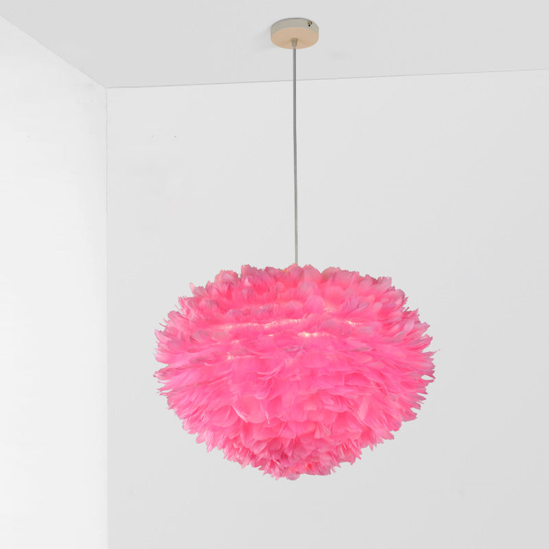 Hemispherical Feather Drop Pendant Simplicity 1-Light Grey/White/Pink Hanging Lamp for Bedroom Clearhalo 'Ceiling Lights' 'Modern Pendants' 'Modern' 'Pendant Lights' 'Pendants' Lighting' 1986738