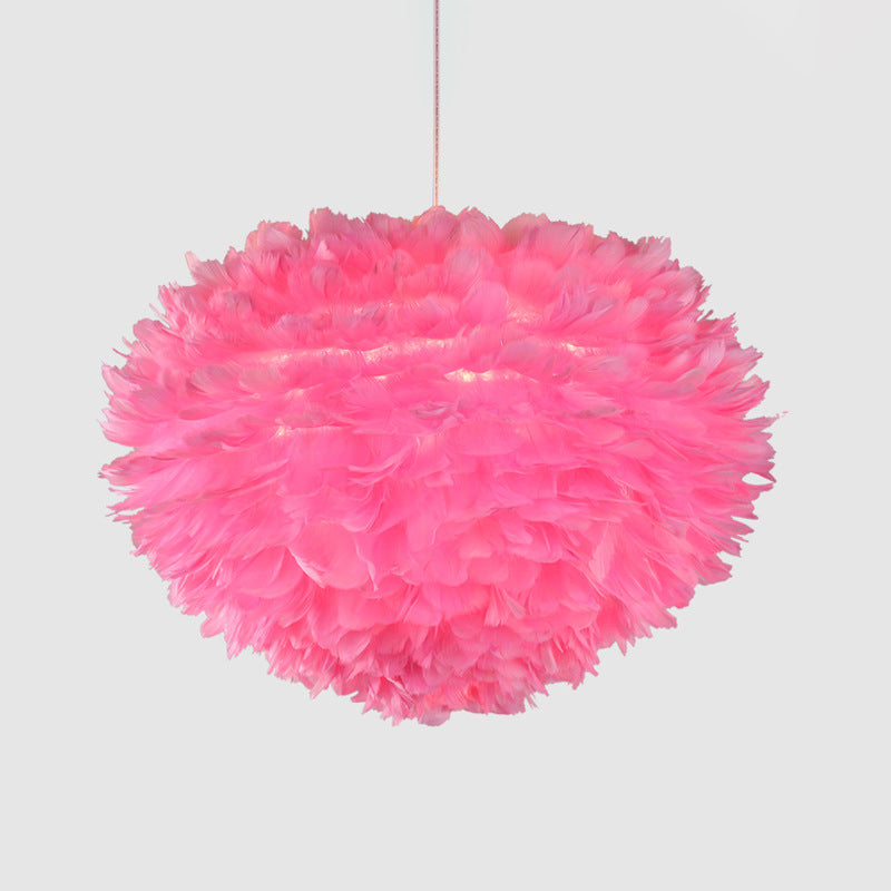 Hemispherical Feather Drop Pendant Simplicity 1-Light Grey/White/Pink Hanging Lamp for Bedroom Clearhalo 'Ceiling Lights' 'Modern Pendants' 'Modern' 'Pendant Lights' 'Pendants' Lighting' 1986739