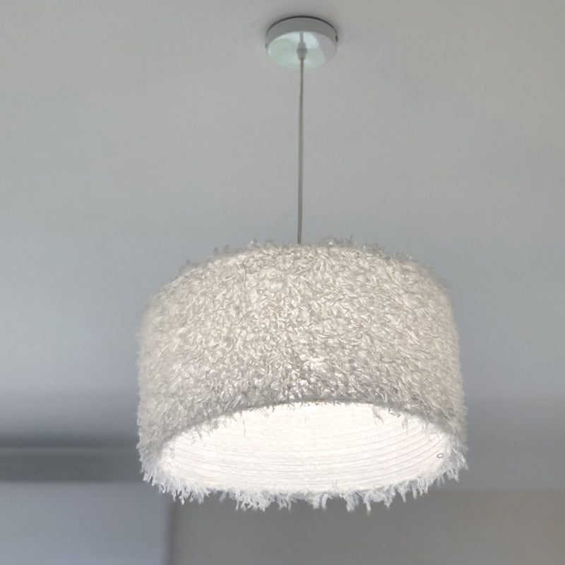 Nordic 1 Bulb Ceiling Suspension Lamp Pink/White Cylindrical/Drum Drop Pendant with Feather Shade, 5.5"/8"/14" W Clearhalo 'Ceiling Lights' 'Modern Pendants' 'Modern' 'Pendant Lights' 'Pendants' Lighting' 1986742