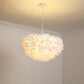 Dome Bedroom Chandelier Pendant Feather 19.5"/23.5" Wide 5 Bulbs Simple Hanging Light in Grey/White/Pink White Clearhalo 'Ceiling Lights' 'Chandeliers' 'Modern Chandeliers' 'Modern' Lighting' 1986767