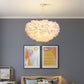 Dome Bedroom Chandelier Pendant Feather 19.5"/23.5" Wide 5 Bulbs Simple Hanging Light in Grey/White/Pink Clearhalo 'Ceiling Lights' 'Chandeliers' 'Modern Chandeliers' 'Modern' Lighting' 1986768