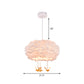 Goose Feather Drum Pendant Light Nordic 5-Light White Chandelier with Bird Deco, 16"/23.5"/31.5" Width Clearhalo 'Ceiling Lights' 'Chandeliers' 'Modern Chandeliers' 'Modern' Lighting' 1986788