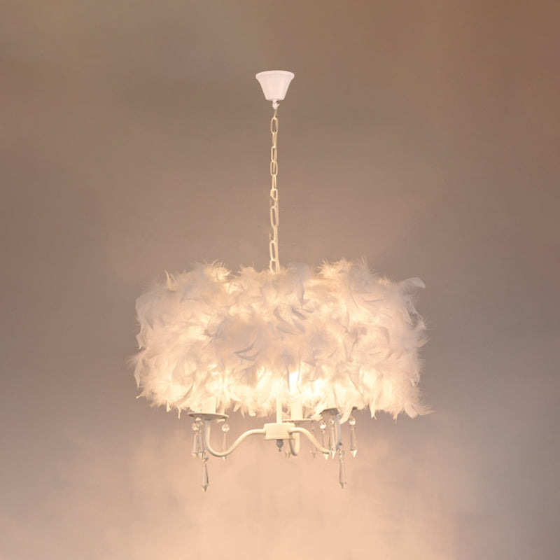 White/Chrome Candelabra Chandelier Modern 3/5 Lights Feather Hanging Light Fixture with Crystal Accent Clearhalo 'Ceiling Lights' 'Chandeliers' 'Modern Chandeliers' 'Modern' Lighting' 1986794