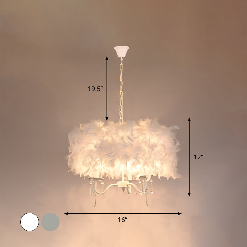 White/Chrome Candelabra Chandelier Modern 3/5 Lights Feather Hanging Light Fixture with Crystal Accent Clearhalo 'Ceiling Lights' 'Chandeliers' 'Modern Chandeliers' 'Modern' Lighting' 1986795