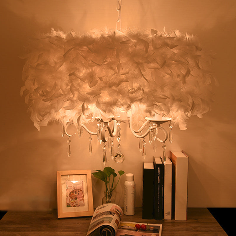 White/Chrome Candelabra Chandelier Modern 3/5 Lights Feather Hanging Light Fixture with Crystal Accent Clearhalo 'Ceiling Lights' 'Chandeliers' 'Modern Chandeliers' 'Modern' Lighting' 1986798