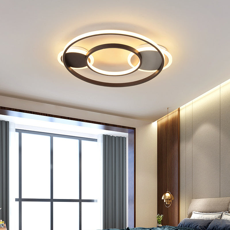 Contemporary Circle Flush Mount Light Acrylic Third Gear LED Ceiling Lamp in Black for Child Bedroom Beige A Clearhalo 'Ceiling Lights' 'Close To Ceiling Lights' 'Close to ceiling' 'Flush mount' Lighting' 198682