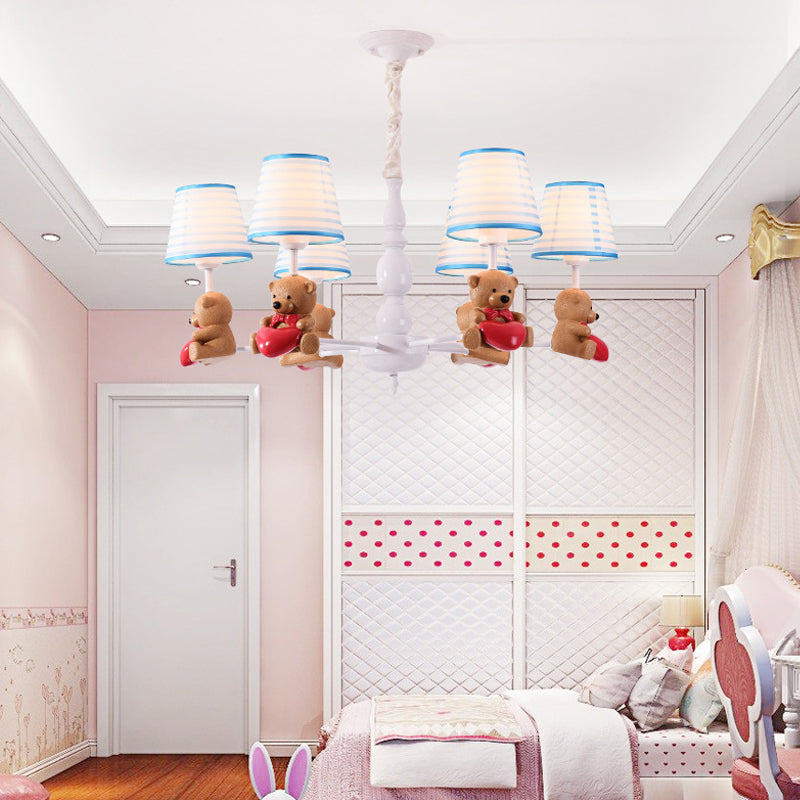 Cartoon Tapered Shade Hanging Lamp Fixture Fabric Chandelier in Brown for Living Room 6 Brown Clearhalo 'Ceiling Lights' 'Chandeliers' Lighting' options 198690_31a2bb31-62ed-42fa-8e3d-2d4f5edc3ac9