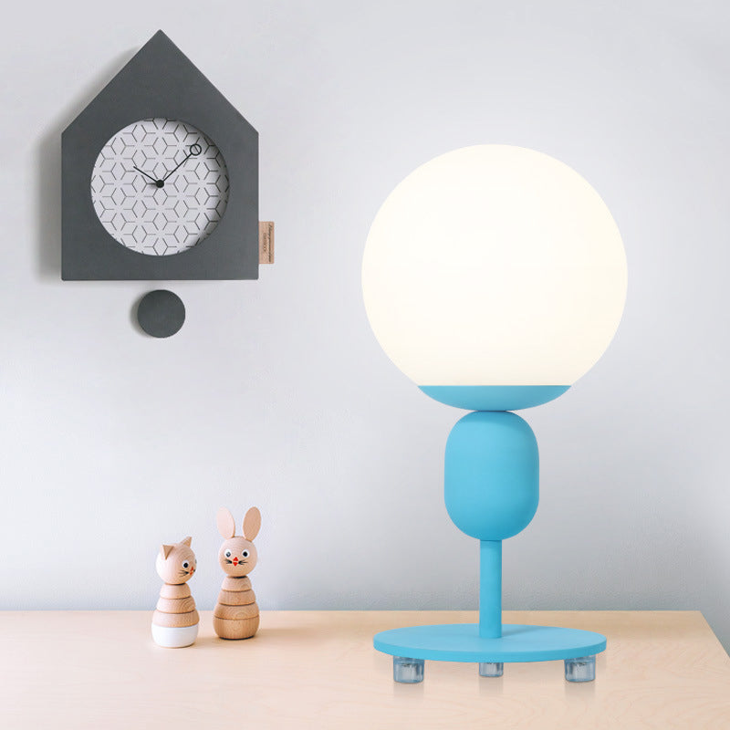1 Head Orb Shade Reading Light Modern Eye-Caring Desk Light for Child Bedroom Blue Clearhalo 'Lamps' 'Table Lamps' Lighting' 198703