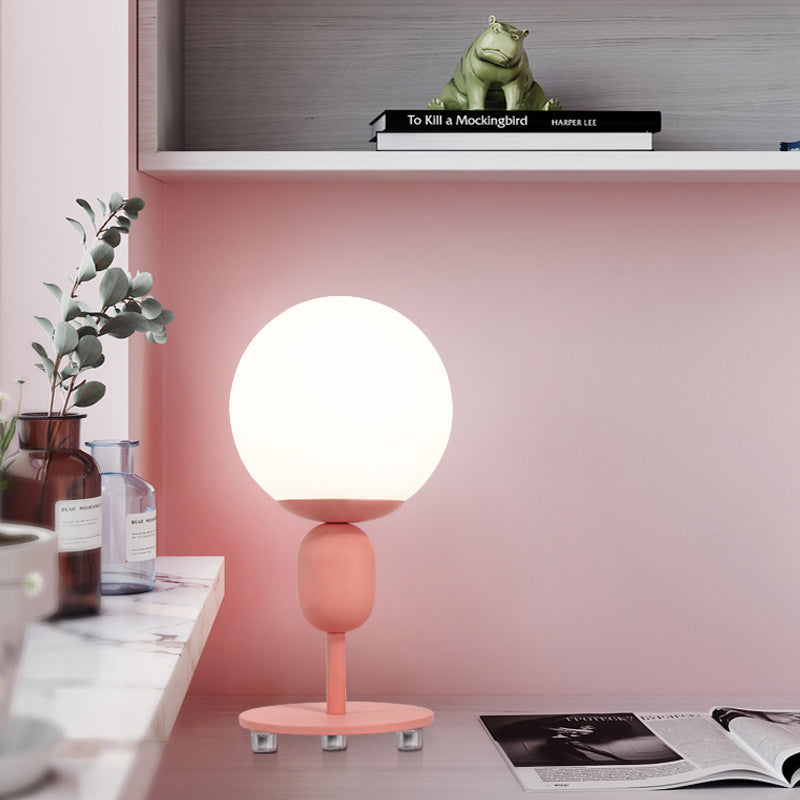 1 Head Orb Shade Reading Light Modern Eye-Caring Desk Light for Child Bedroom Pink Clearhalo 'Lamps' 'Table Lamps' Lighting' 198708