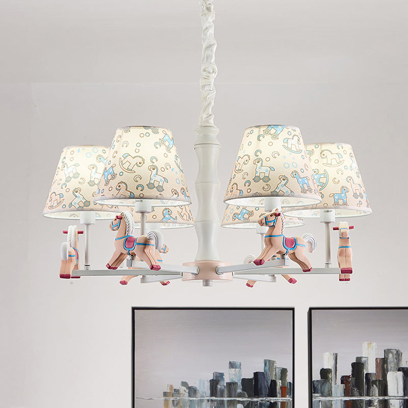 Fabric Tapered Shade Hanging Ceiling Lamp Cartoon Pendant Lighting for Kid Bedroom Clearhalo 'Ceiling Lights' 'Chandeliers' Lighting' options 198783