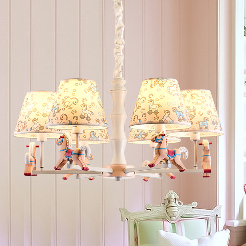 Fabric Tapered Shade Hanging Ceiling Lamp Cartoon Pendant Lighting for Kid Bedroom Clearhalo 'Ceiling Lights' 'Chandeliers' Lighting' options 198784