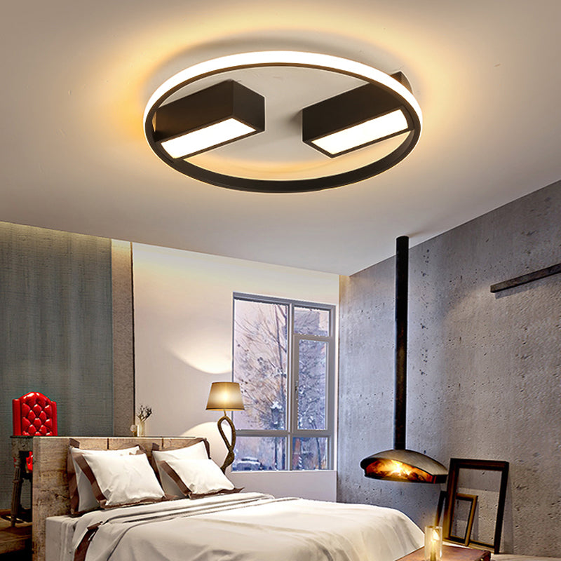 Rectangle and Ring Flush Ceiling Light Metal Acrylic Modern LED Ceiling Lamp for Study Room Black Warm Clearhalo 'Ceiling Lights' 'Close To Ceiling Lights' 'Close to ceiling' 'Flush mount' Lighting' 198806