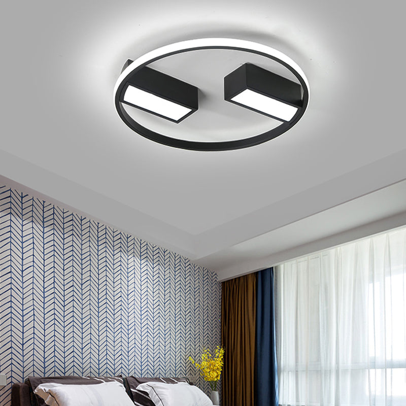 Rectangle and Ring Flush Ceiling Light Metal Acrylic Modern LED Ceiling Lamp for Study Room Black White Clearhalo 'Ceiling Lights' 'Close To Ceiling Lights' 'Close to ceiling' 'Flush mount' Lighting' 198807