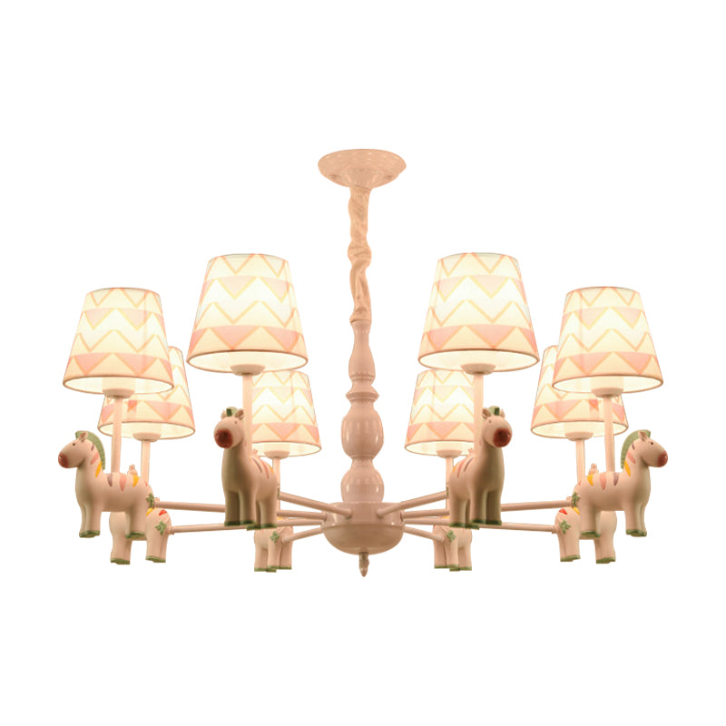 Pink Tapered Shade Hanging Chandelier Cartoon Fabric Pendant Light for Bedroom Clearhalo 'Ceiling Lights' 'Chandeliers' Lighting' options 198825