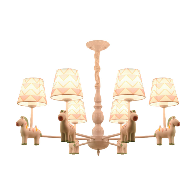 Pink Tapered Shade Hanging Chandelier Cartoon Fabric Pendant Light for Bedroom Clearhalo 'Ceiling Lights' 'Chandeliers' Lighting' options 198829