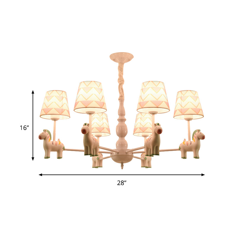 Pink Tapered Shade Hanging Chandelier Cartoon Fabric Pendant Light for Bedroom Clearhalo 'Ceiling Lights' 'Chandeliers' Lighting' options 198830