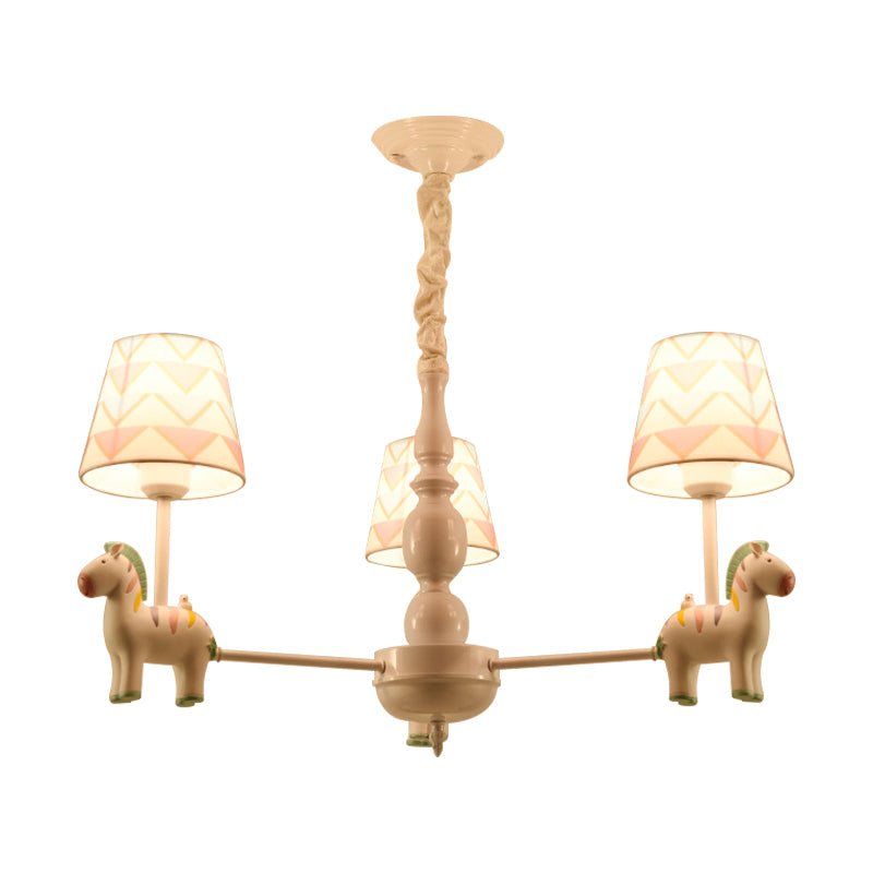 Pink Tapered Shade Hanging Chandelier Cartoon Fabric Pendant Light for Bedroom Clearhalo 'Ceiling Lights' 'Chandeliers' Lighting' options 198833