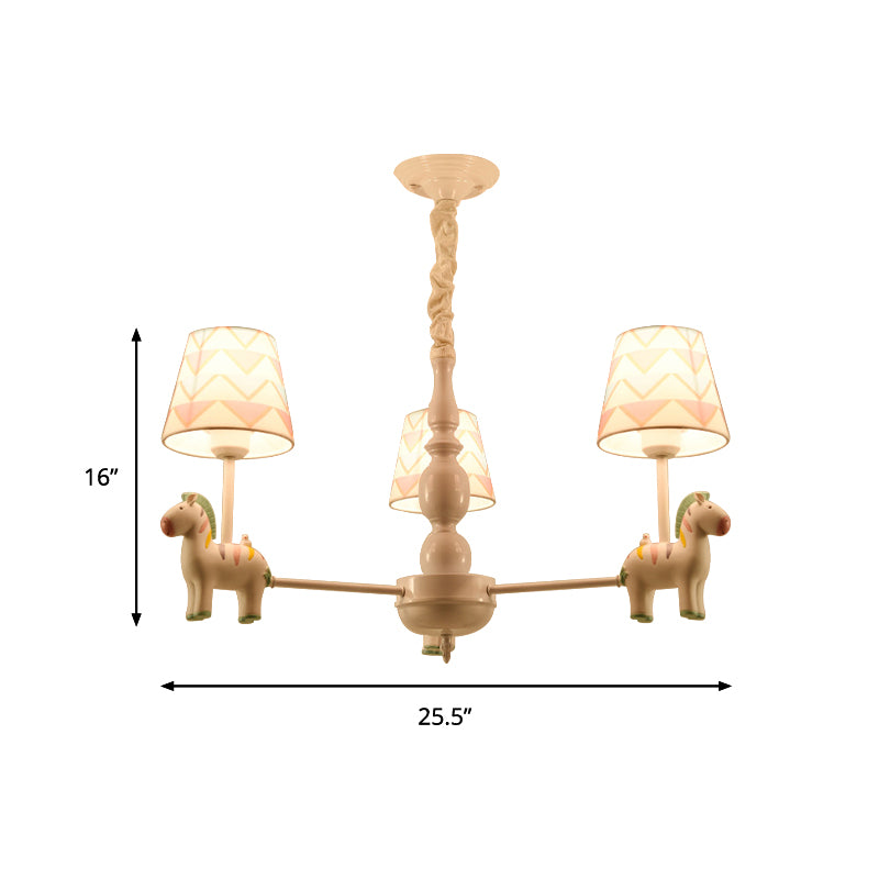 Pink Tapered Shade Hanging Chandelier Cartoon Fabric Pendant Light for Bedroom Clearhalo 'Ceiling Lights' 'Chandeliers' Lighting' options 198834